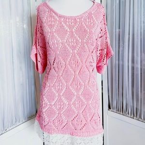 Leo & Nicole Pink Knit Top Sweater Short Sleeves Size XXL